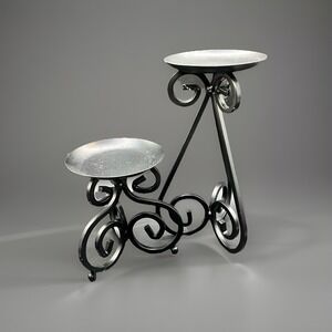 Set of 2 Black‎ Metal Cast Iron Pillar Candlestick Holders 8.75" & 5" Scroll